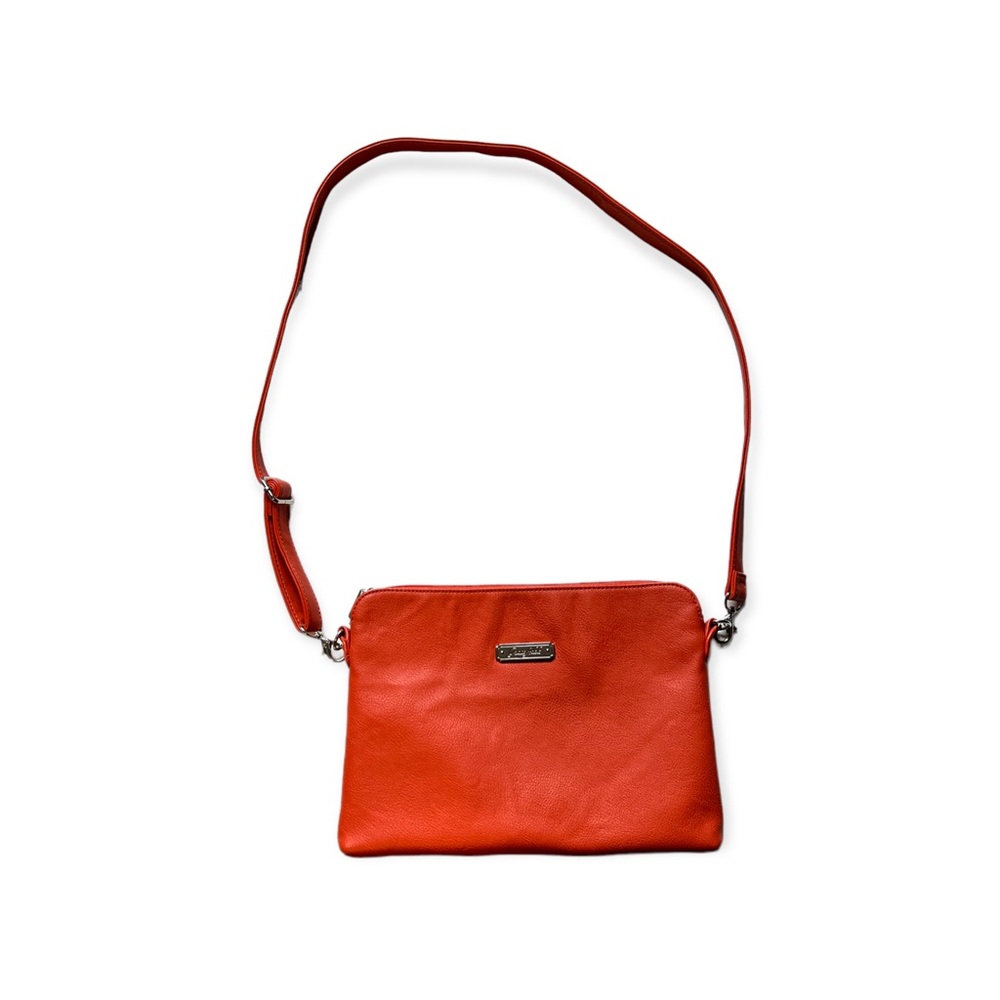Grace Adele Orange Faux Leather Shoulder Bag with Floral Lining